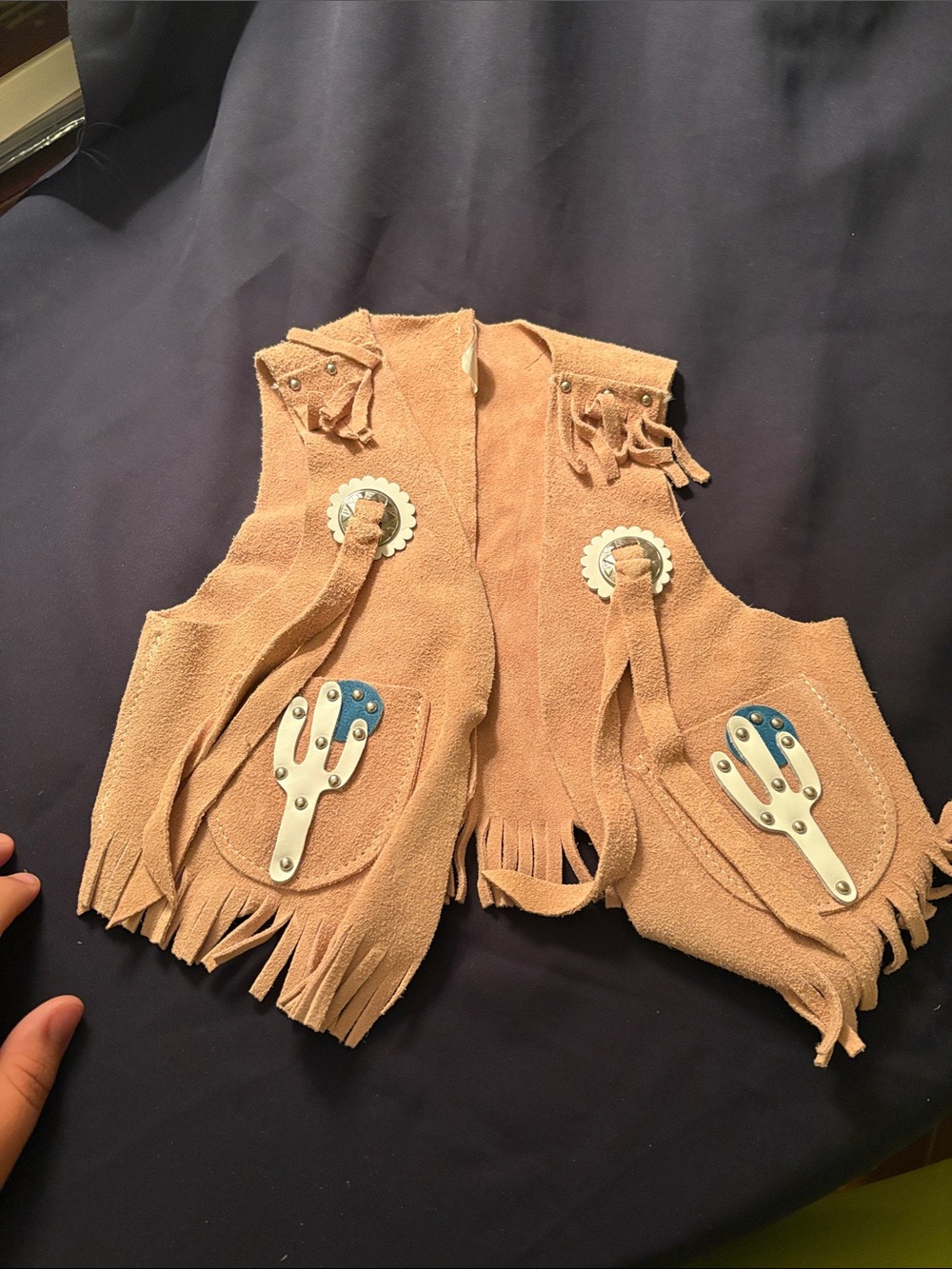 Tan Suede Fringe Western Vest with Concho Details